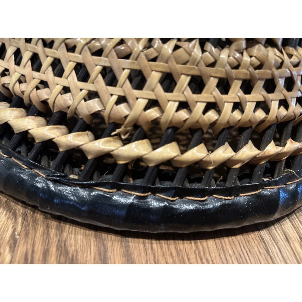 Pier 1 Leather Wicker Rattan BOHO Ottoman Stool Chair